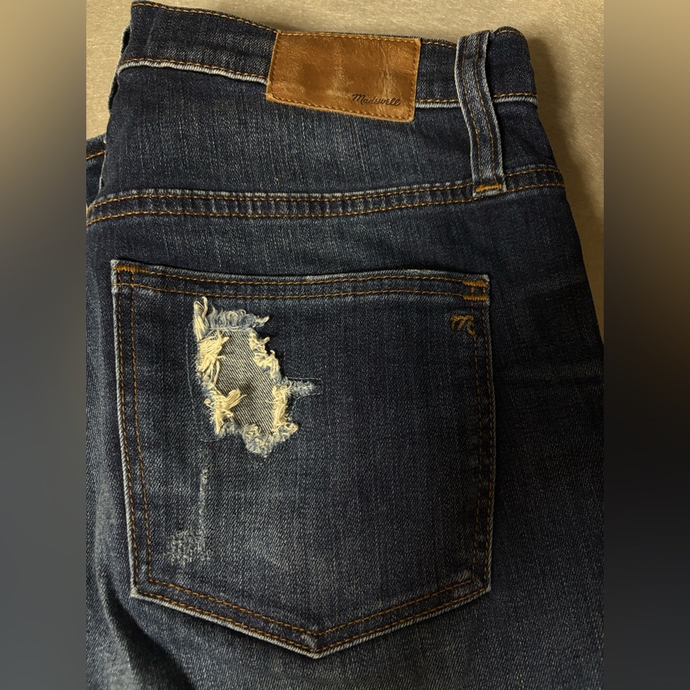 Madewell Jeans 29 Womens 9” HighRise Med/Dark Wash‎ Blue Denim Skinny Distressed - Picture 12 of 12